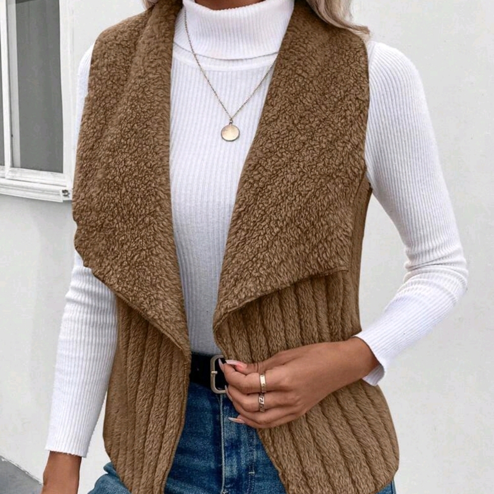 Women's Sleeveless Waterfall Collar Vest - Picture 2 of 5